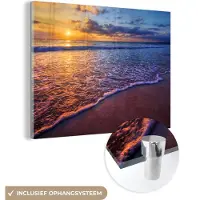 MuchoWow Glasschilderij - Wanddecoratie - Zee - Strand - Horizon - Zon - Foto op glas - Kamer decoratie - Schilderij op glas - 160x120 cm - Acrylglas