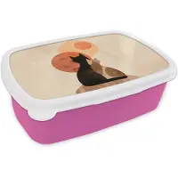MuchoWow Broodtrommel Roze - Lunchbox Katten - Zwart - Abstract - Cirkels - Brooddoos 18x12x6 cm - Brood lunch box - Broodtrommels voor kinderen en volwassenen