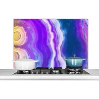 KitchenYeah Spatscherm keuken 100x65 cm - Kookplaat achterwand Neon - Agaat - Edelstenenmix - Muurbeschermer - Spatwand fornuis - Hoogwaardig aluminium