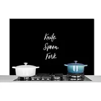 KitchenYeah Spatscherm keuken 120x80 cm - Kookplaat achterwand Knife. Spoon. Fork. - Spreuken - Quotes - Bestek - Muurbeschermer - Spatwand fornuis - Hoogwaardig aluminium