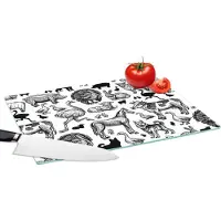 KitchenYeah Glazen Snijplank - 39x28 - Patroon - Dieren - Zwart Wit - Snijplanken Glas