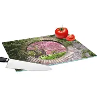 KitchenYeah Glazen Snijplank - 39x28 - Doorkijk - Sakura - Bloesem - Japans - Snijplanken Glas