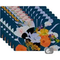 KitchenYeah Placemat - Placemats kunststof - Bloemen - Vaas - Schilderij - Planten - 45x30 cm - 6 stuks - Hittebestendig - Anti-Slip - Onderlegger - Afneembaar