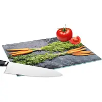 KitchenYeah Glazen Snijplank - 28x20 - Wortel - Groente - Marmer - Industrieel - Snijplanken Glas