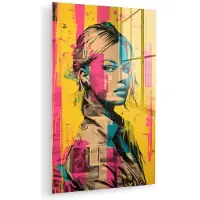 MuchoWow Glasschilderij 120x180 cm - Schilderij acrylglas - Vrouw - Verfstrepen - Gekleurd - Foto op glas - Muurdecoratie woonkamer - Wanddecoratie slaapkamer - Schilderijen