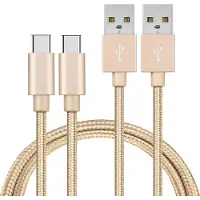 Phonillico 2x USB C naar USB A Nylon Gevlochten Kabel Goud - 1 meter - Oplaadkabel voor Xiaomi Mi 10T LITE 5G / Mi 10T / Mi 10T PRO
