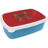 MuchoWow Broodtrommel Blauw - Lunchbox Strik - Sierlijk - Panter - Rood - Brooddoos 18x12x6 cm - Brood lunch box - Broodtrommels voor kinderen en volwassenen