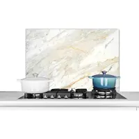 KitchenYeah Spatscherm keuken 80x55 cm - Kookplaat achterwand Zwart-wit foto van marmer - Muurbeschermer - Spatwand fornuis - Hoogwaardig aluminium