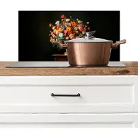 KitchenYeah Spatscherm keuken 70x30 cm - Kookplaat achterwand Goud - Bloemen - Kleuren - Vaas - Muurbeschermer - Spatwand fornuis - Hoogwaardig aluminium