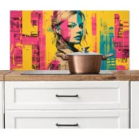 KitchenYeah Spatscherm keuken 100x50 cm - Kookplaat achterwand Vrouw - Verfstrepen - Gekleurd - Muurbeschermer - Spatwand fornuis - Hoogwaardig aluminium