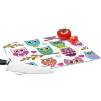 KitchenYeah Glazen Snijplank - 39x28 - Design - Uilen - Dieren - Snijplanken Glas