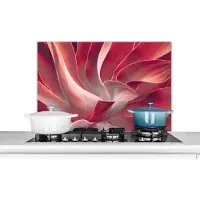 KitchenYeah Spatscherm keuken 90x60 cm - Kookplaat achterwand Stilleven - Bladeren - Plant - Roze - Muurbeschermer - Spatwand fornuis - Hoogwaardig aluminium