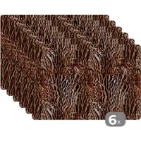 KitchenYeah Placemats - Tijgerprint - Dier - Patroon - Panterprint - Placemat - Onderleggers placemats - Onderlegger - 45x30 cm - 6 stuks