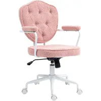 Merax Bureaustoel Roze Teddyfluweel Ergonomisch met Kippfunctie en Knopenpatroon Verstelbaar tot 120 kg voor Thuiswerk of Make-up Tafel