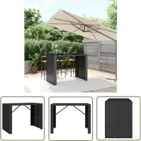 The Living Store De Living Store bartafel met glazen blad, zwart, 145x80x110 cm, gemaakt van polyrotan