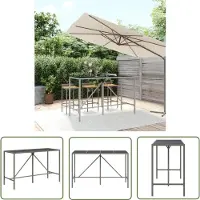 The Living Store De Living Store bartafel met glazen blad, grijs, 180x70x110 cm, gemaakt van polyrotan