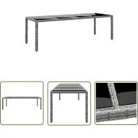The Living Store Tuintafel 250x100x75 cm, met een blad van gehard glas en een frame van polyrotan, in de kleur grijs