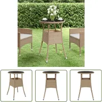The Living Store De Living Store tuintafel, diameter 60 cm, hoogte 75 cm, met een blad van gehard glas en een frame van polyrotan, in de kleur beige