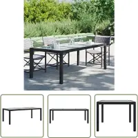 The Living Store Tuintafel Zwart, 190x90x75 cm, gehard glas, polyrotan