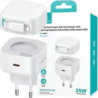 Usams LAD. SÍŤ. 1X USB-C met intrekbare Lightning-kabel, PD+QC 35W GAN, snelladen, wit/wit, XMF serie, model CC209TC02 (US-CC209)