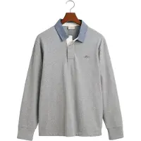 Gant Regular Fit Poloshirt lange mouw grijs, Effen