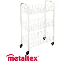 Metaltex - Siena Keukentrolley - Opbergtrolley - Serveerwagen - 3 manden - Op wielen - Opbergkar - Wit - 41x23x63 cm