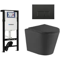 Geberit QeramiQ Dely Toiletset - 36.3x51.7cm - diepspoel - rimless - Inbouwreservoir met UP320 spoelmechanisme - softclose toiletzitting - mat zwarte bedieningsplaat - rechtehoekige knoppen - zwart