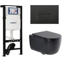 Geberit QeramiQ Dely Swirl Toiletset - 36.3x51.7cm - UP320 plieger inbouwreservoir - slim zitting - mat zwarte metalen bedieningsplaat - rechthoekige knoppen - mat zwart