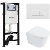 Geberit QeramiQ Dely Toiletset - 36.3x51.7cm - diepspoel - rimless - Inbouwreservoir met UP320 spoelmechanisme - softclose toilet zitting 35 mm - mat witte bedieningsplaat - rechthoekige knoppen - wit