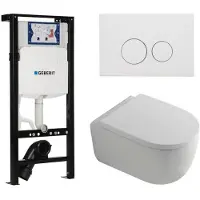 Geberit QeramiQ Dely Swirl Toiletset - 36.3x51.7cm - diepspoel - rimless - Inbouwreservoir met UP320 spoelmechanisme - 35mm zitting - mat witte metalen bedieningsplaat - ronde knoppen - wit mat