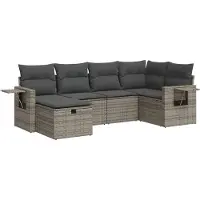 vidaXL 6-delige tuinmeubelset met kussens, grijs, polyrotan