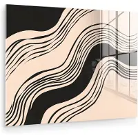 MuchoWow Glasschilderij 80x60 cm - Schilderij acrylglas - Golven - Zwart - Zandkleur - Foto op glas - Muurdecoratie woonkamer - Wanddecoratie slaapkamer - Schilderijen