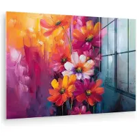 MuchoWow Glasschilderij 120x80 cm - Schilderij acrylglas - Felle bloemen - Dynamisch - Levendig - Foto op glas - Muurdecoratie woonkamer - Wanddecoratie slaapkamer - Schilderijen