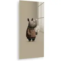 MuchoWow Glasschilderij 20x40 cm - Schilderij acrylglas - Neushoorn - Witte bloemen - Lief - Foto op glas - Muurdecoratie woonkamer - Wanddecoratie slaapkamer - Schilderijen