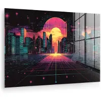 MuchoWow Glasschilderij 90x60 cm - Schilderij acrylglas - Stad - Gebouwen - Zon - Geel - Foto op glas - Muurdecoratie woonkamer - Wanddecoratie slaapkamer - Schilderijen