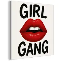 MuchoWow Aluminium schilderij 50x50 cm - Wanddecoratie metaal - Lip - Girl - Rood - Letters - Metalen muurdecoratie woonkamer - Decoratie industrieel - Foto op dibond - Industriële accessoires slaapkamer