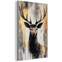 MuchoWow Aluminium schilderij 80x120 cm - Wanddecoratie metaal - Abstract - Hert - Gewei - Goud - Metalen muurdecoratie woonkamer - Decoratie industrieel - Foto op dibond - Industriële accessoires slaapkamer