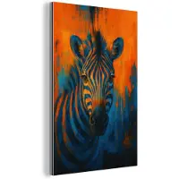 MuchoWow Aluminium schilderij 20x30 cm - Wanddecoratie metaal - Zebra - Abstract - Blauw - Metalen muurdecoratie woonkamer - Decoratie industrieel - Foto op dibond - Industriële accessoires slaapkamer