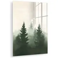 MuchoWow Glasschilderij 90x120 cm - Schilderij acrylglas - Sparren - Bomen - Groen - Beige - Foto op glas - Muurdecoratie woonkamer - Wanddecoratie slaapkamer - Schilderijen