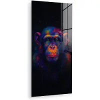 MuchoWow Glasschilderij 20x40 cm - Schilderij acrylglas - Kleurrijk - Aap - Abstract - Foto op glas - Muurdecoratie woonkamer - Wanddecoratie slaapkamer - Schilderijen