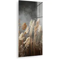 MuchoWow Glasschilderij 80x160 cm - Schilderij acrylglas - Gedroogde Veldbloemen - Grijs - Beton - Foto op glas - Muurdecoratie woonkamer - Wanddecoratie slaapkamer - Schilderijen