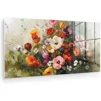 MuchoWow Glasschilderij 120x60 cm - Schilderij acrylglas - Vrolijk boeket - Dynamisch - Subtiele kleurspatten - Foto op glas - Muurdecoratie woonkamer - Wanddecoratie slaapkamer - Schilderijen