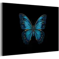 MuchoWow Aluminium schilderij 120x80 cm - Wanddecoratie metaal - Vlinder - Blauw - Contrast - Metalen muurdecoratie woonkamer - Decoratie industrieel - Foto op dibond - Industriële accessoires slaapkamer
