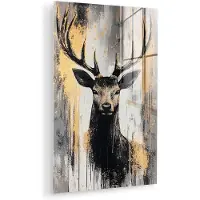 MuchoWow Glasschilderij 20x30 cm - Schilderij acrylglas - Abstract - Hert - Gewei - Goud - Foto op glas - Muurdecoratie woonkamer - Wanddecoratie slaapkamer - Schilderijen