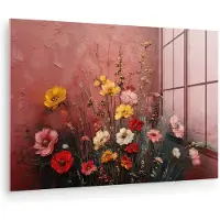 MuchoWow Glasschilderij 90x60 cm - Schilderij acrylglas - Bloemenboeket - Fijne details - Roze - Foto op glas - Muurdecoratie woonkamer - Wanddecoratie slaapkamer - Schilderijen