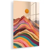 MuchoWow Glasschilderij 120x180 cm - Schilderij acrylglas - Zon - Kleurrijk landschap - Bergen - Foto op glas - Muurdecoratie woonkamer - Wanddecoratie slaapkamer - Schilderijen