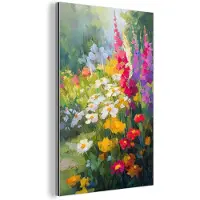 MuchoWow Aluminium schilderij 120x180 cm - Wanddecoratie metaal - Zomertuin - Sfeervol - Bloemen - Metalen muurdecoratie woonkamer - Decoratie industrieel - Foto op dibond - Industriële accessoires slaapkamer