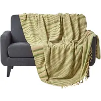 Homescapes Gestreept Chenille Plaid 100% Katoen Groen 150 x 200 cm