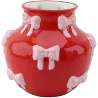 House Vitamin Vase flower vase ribbons dolomite red/pink 14,5x14,5x13cm
