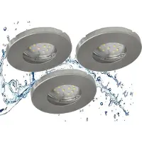 Trango Set van 3 IP65 inbouwspots 6729IP65-039MO in geborsteld aluminium incl. 3x 5 Watt 3000K warm wit Ultra Flat LED Module voor Badkamer, Douche, Plafondspots, Plafondlamp, Badkamerlamp